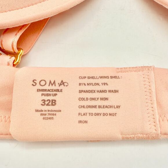 Lot 2 Soma Push-Up Bras 32B Embraceable Padded White Lace & Pink Solid - Picture 4 of 4